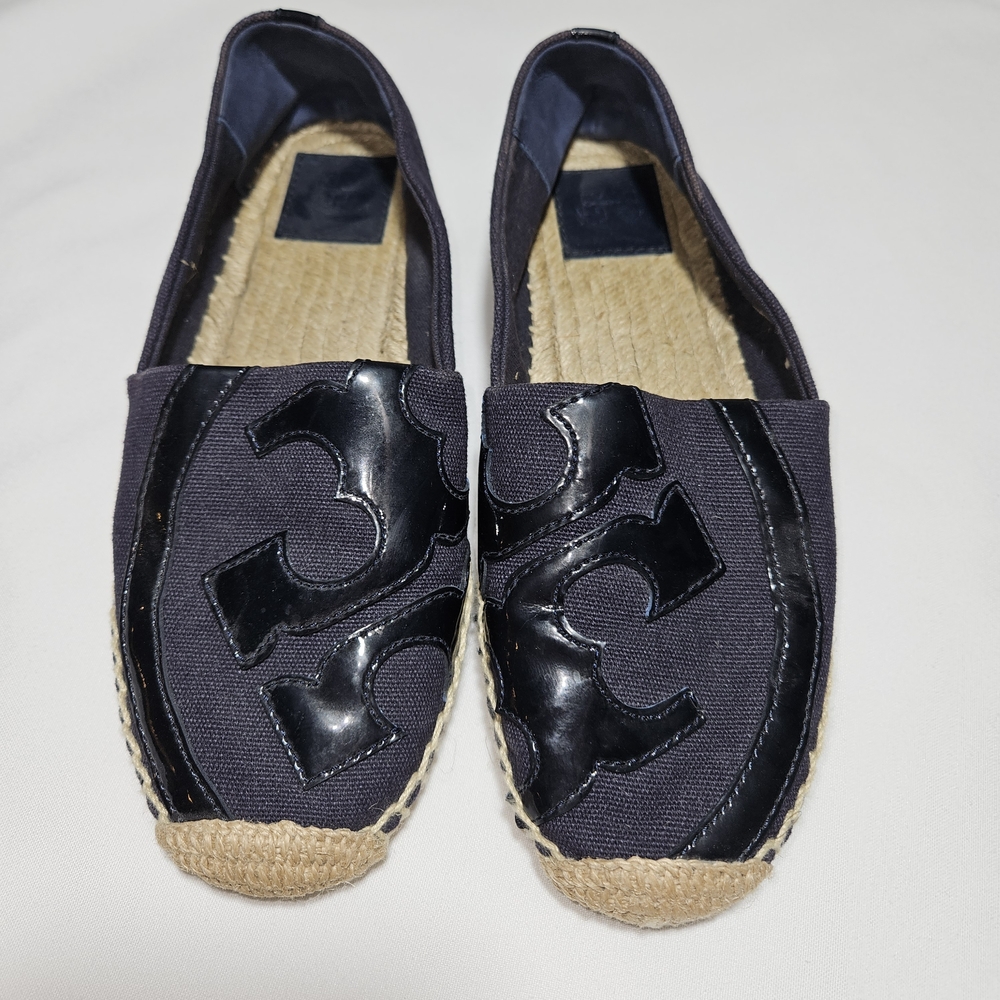 Tory Burch Black and Tan Espadrilles Size 7m